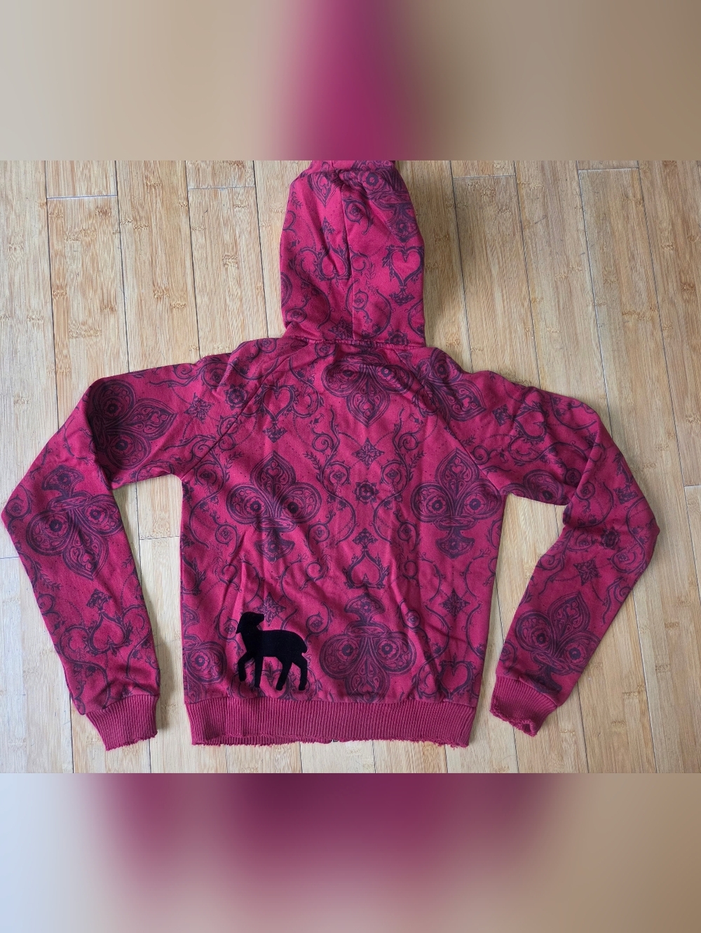L.A.M.B By Gwen Stefani Red Group Fleece Zip-Up Gothic Hoodie with Black Flock S - Picture 4 of 7